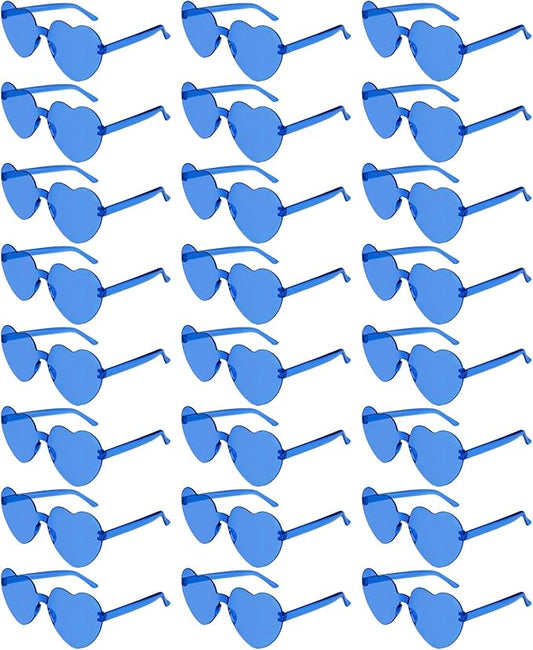 NACHLYNN 24 Pairs Blue Heart Sunglasses for Women Rimless Heart Shaped Sunglasses Candy Color Heart Glasses for Party Favors