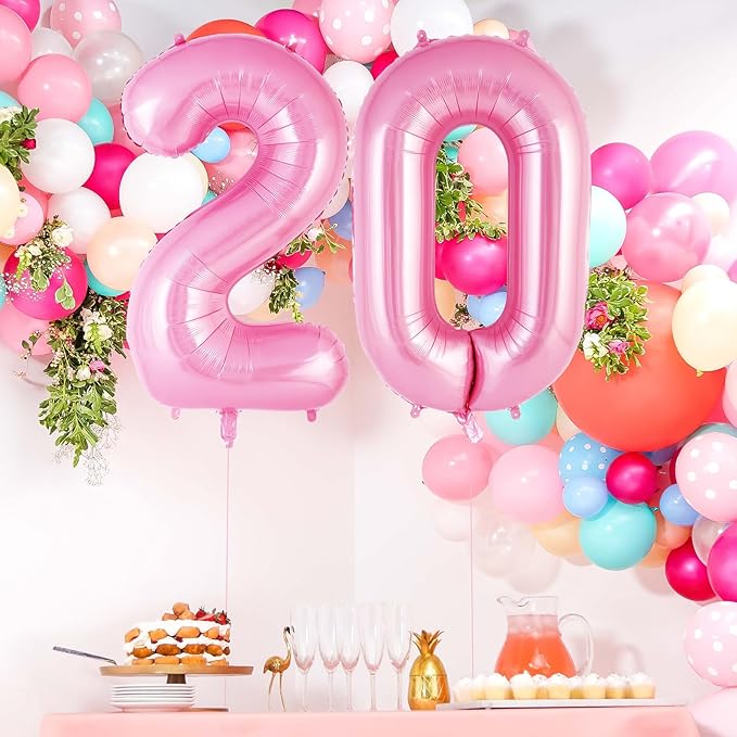 Pink Number 20 Balloon, 40 Inch Big Large Foil Helium Number Balloons, Giant Mylar Number 20 Balloons for 20 Year Old Birthday Party Decorations Supplies Anniversary