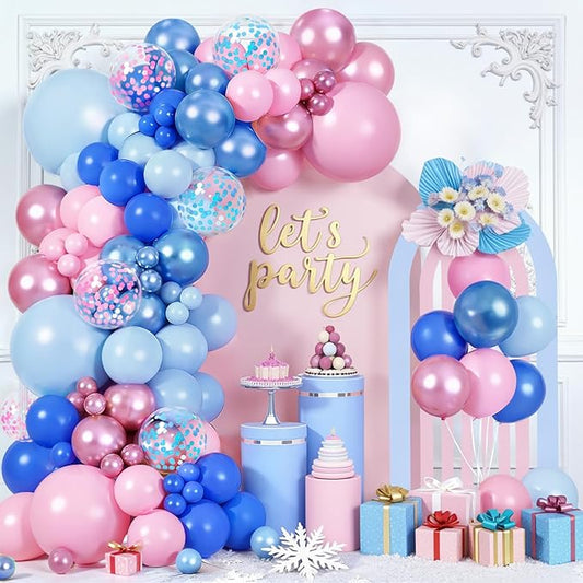 Pink and Blue Balloons Arch Kit, Metallic Light Pink Blue Royal Blue Balloons for Birthday Gender Reveal Graduation Party Decorations