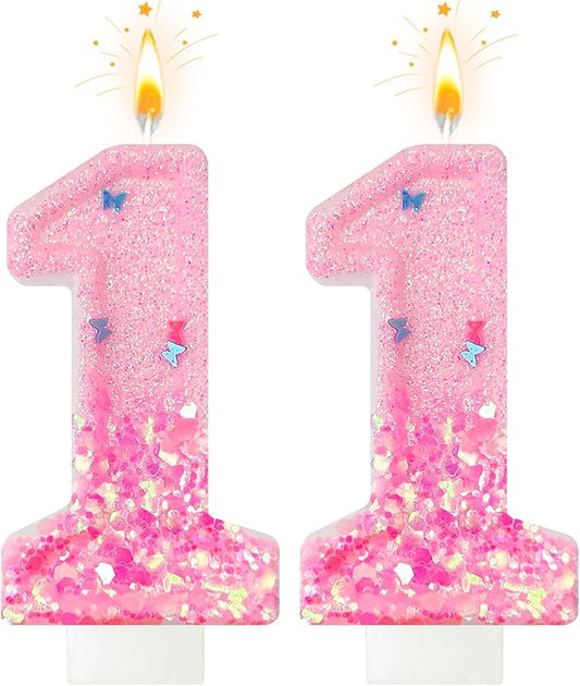 Pink Sequin Birthday Candles, Cake Number Candles, Girls 0th Birthday Decorations, Suitable for Birthday Parties, Anniversary Party Decorations(11)