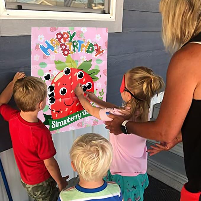 PARTYLOUD Strawberry Party Games, Pin The Eyes on The Strawberry, 1st 2nd Birthday Party Games Berry First Birthday Decorations 20 Guests