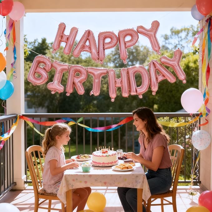 Pink Happy Birthday Balloon Banner Set -16 Inch Foil Letters Balloons, Reusable Birthday Decorations and Party Supplies, Suitable for Men and Women's Birthday Decorations，Party Backdrop