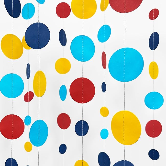 Red Blue Yellow Party Decorations Circle Dots Garland Hanging Paper Polka Dot Streamer for Carnival Circus Clown Fiesta Festivals Birthday Wedding Bridal Shower Wedding Baby Shower Party Supplies