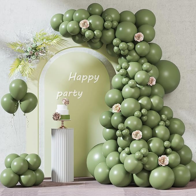 RUBFAC Sage Green Balloons 87pcs Different Sizes 18 12 10 5 Inches, Olive Green Latex Balloons Arch Kit Garland for Birthday Wedding Graduation Baby Shower Party Decoration