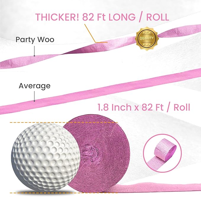 PartyWoo Pink Crepe Paper Streamers 6pcs 492ft Pack of Light Hot Dark Pink Peach Ivory White Crepe Paper Streamers for Birthday Gender Reveal Baby Shower Graduation Bachelorette Party Decorations