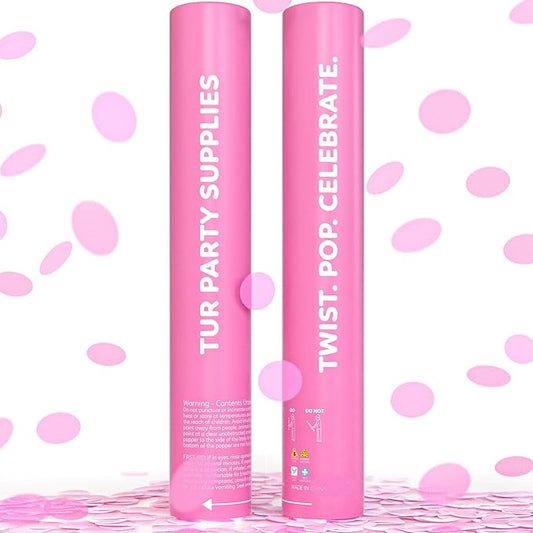 Pink Confetti Cannon Poppers | 2 Pack | Biodegradable Pink Confetti | TUR Party Supplies | Up to 25ft | Giant (12”) | Party Poppers for Graduation, Birthdays, and Bachelorette & Princess Parties