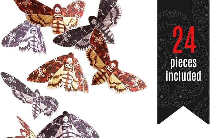 Edible Small Death Head Moth Assorted Set of 24 - Wafer Cake & Cupcake Toppers - edible moths for cake decorating - Halloween cupcake toppers