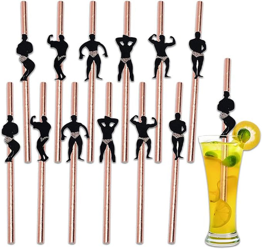 30 Pcs Disposable Paper Straws, 7.7-inch Bachelorette Party Straws, Fun Party Decoration, Birthday Bridal Shower or Bachelor Party Supplies (Rose Golden)
