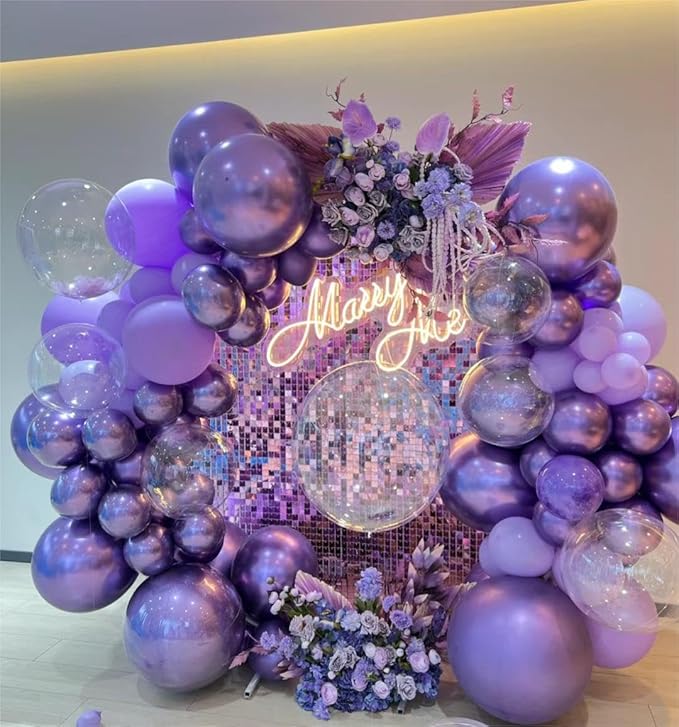 Purple Balloons Party Balloons 12inch 50Pcs 3.2g Latex Metallic Balloons Chrome Balloon Birthday Balloons Shiny Balloons Party Decoration Wedding Birthday Baby Shower Christmas Party - Metallic Purple