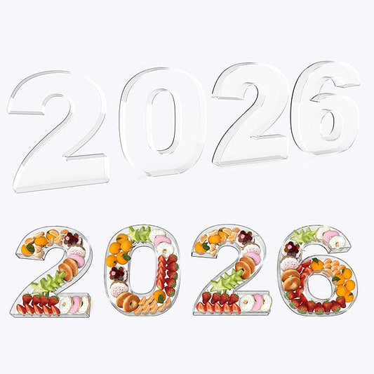 2026 Graduation Decorations, Graduation Centerpieces for Tables, 11" Acrylic Charcuterie Number Fillable Board for Chocolate Candy Snack, Food Serving Tray for Grad Party Supplies