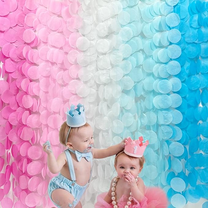 205 Ft Gender Reveal Party Decorations Ombre Pink and Blue Big Circle Dot Backdrop Garland Tissue Paper Polka Dot Hanging Curtain Streamer for He or She Boy or Girl Baby Shower Birthday Party Supplies