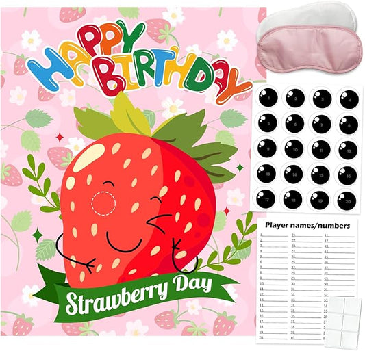 PARTYLOUD Strawberry Party Games, Pin The Eyes on The Strawberry, 1st 2nd Birthday Party Games Berry First Birthday Decorations 20 Guests