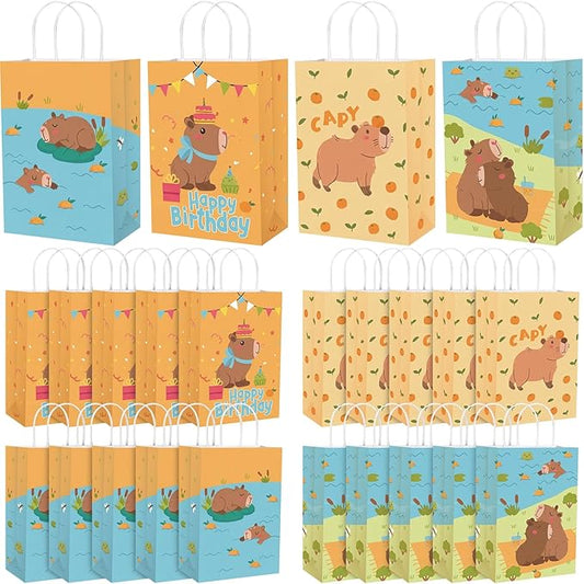 Gaillty 24 Pcs Capybara Gift Bags Paper Capybara Party Favor Bags with Handles Cute Animals Goodie Candy Treat Pouches for Birthday Decorations Baby Shower Party Supplies