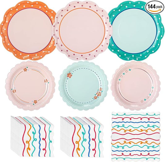 144 Pcs 48 Guests Italian Summer Party Plates and Napkins Italian Summer Paper Plates Napkins Last Toast Coast Disposable Tableware for Bachelorette Baby Bridal Shower Tea Party Supplies