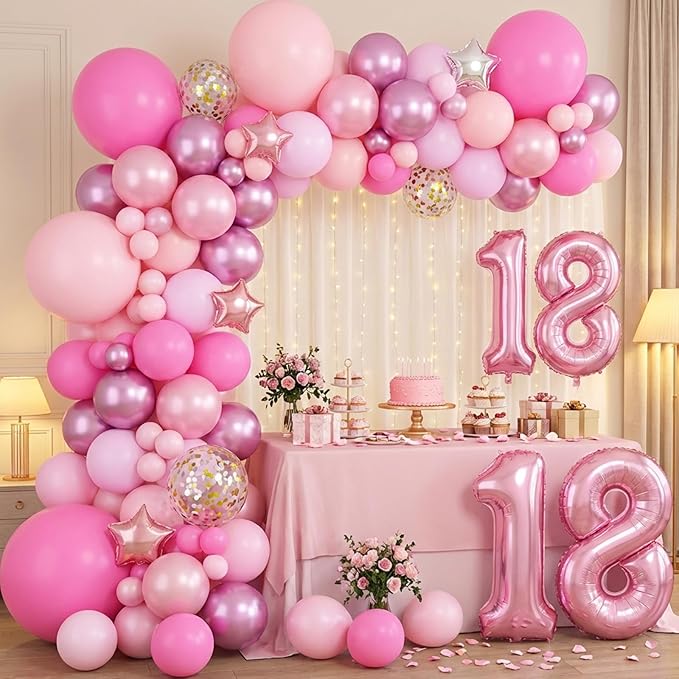 RUBFAC Pink Balloons Set, Metallic Pearl Pastel Light Pink Party Balloons 12 Inch for Girl Princess Birthday Party Decorations Wedding Baby Shower, 65pcs