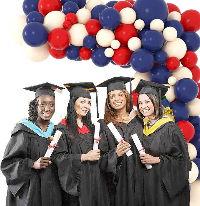 Red Blue Balloon Garland Arch Kit, Navy Dark Blue, Red Balloons Blush Neutral Balloons for Birthday Wedding Anniversary Graduation Baby Shower Party Decorations