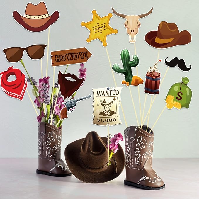 19 Pieces West Cowboy Photo Booth Props Kit, Cowboy Western Party Decorations Selfie Props for Western Cowboy Theme Party Favors Supplies (Cowboy)