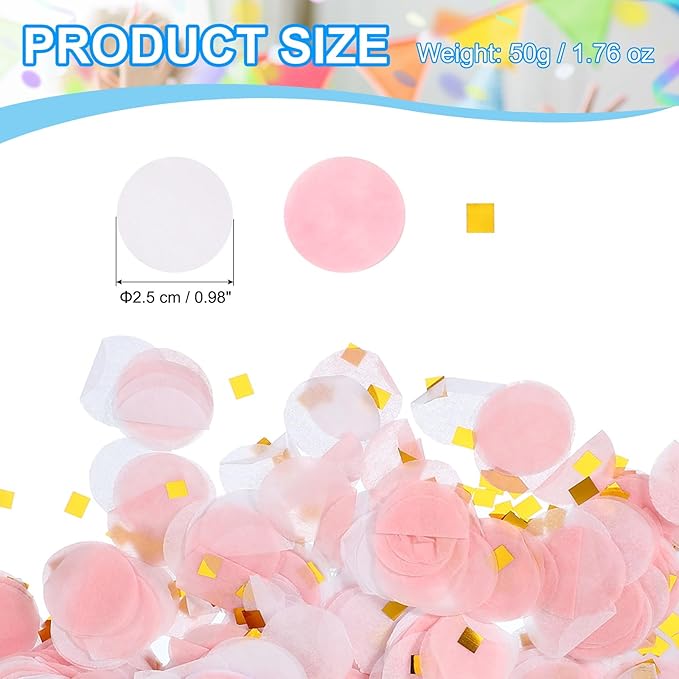 PATIKIL Round Tissue Paper Confetti 1 Inch, Table Confetti Circle Dots for Wedding Birthday Party Balloon Decorations(1.76 oz),Pink/White/Gold