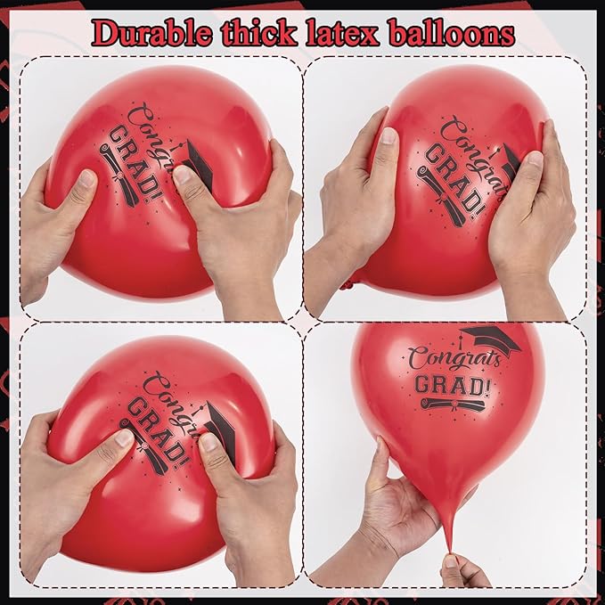 GuassLee Graduation Black and Red Balloons 2026 - Grad Latex Confetti Balloons with Congrats Grad Foil Balloons for Graduation Party Decorations Supplies, 60Pcs