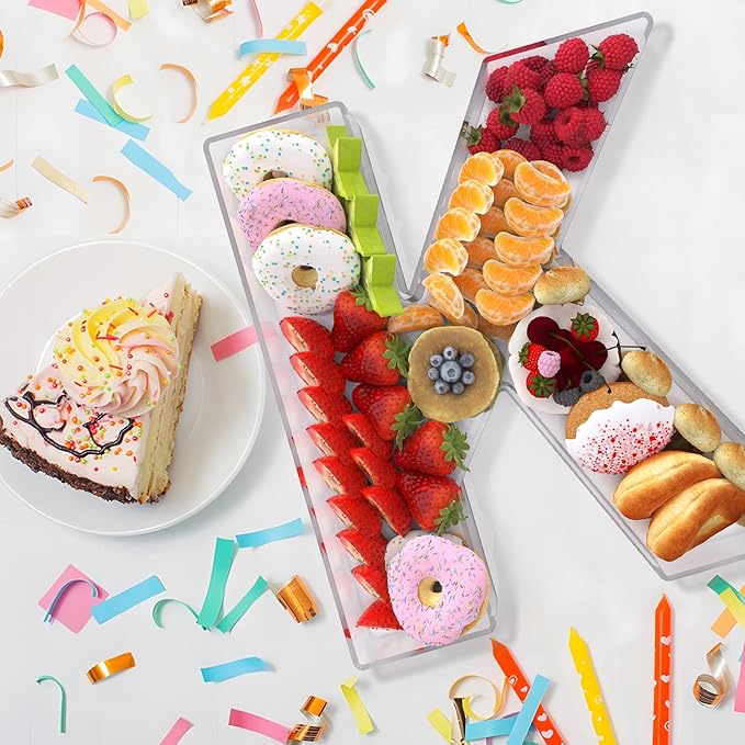 13.8" Extra Large Acrylic Letter Charcuterie Board Box, Reusable Fillable Letter Cake Candy Dish Display Serving Tray for Birthday Anniversary Party Decoration (K)