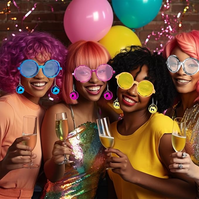 Retro Disco Ball Party Favors Funny Glasses 4 Pack, Disco Sunglasses Accessories for Women and Men