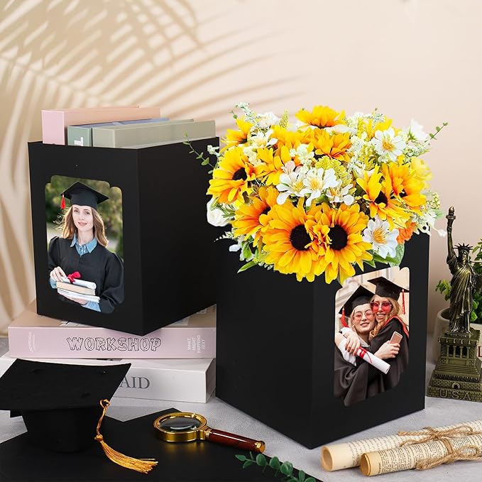 FYSUIMU 12Pcs Graduation Table Centerpieces Box 6/7 Inch Picture Display Reusable Photo Props Box Frame for Congrats Grad Wedding Decor Flower Arrangements, Black