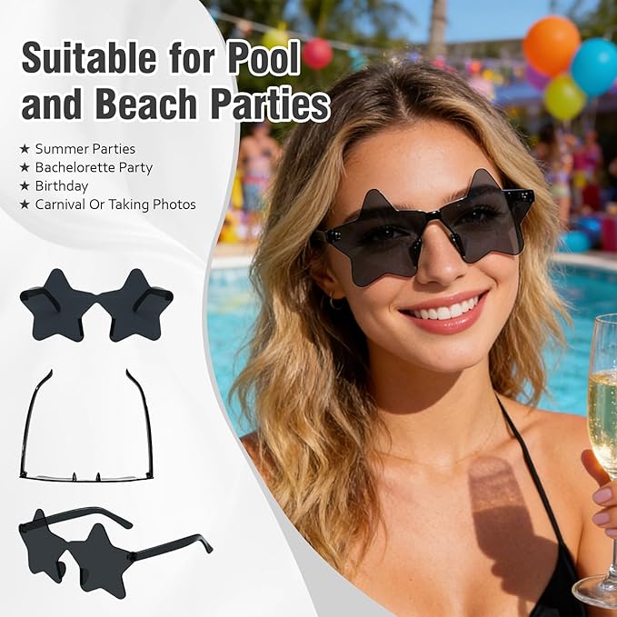Pibupibu Wholesale 40 Pack Rimless Star Shaped Sunglasses Bulk Adults Unisex, Fun Colorful Pentagram Glasses Party Favors