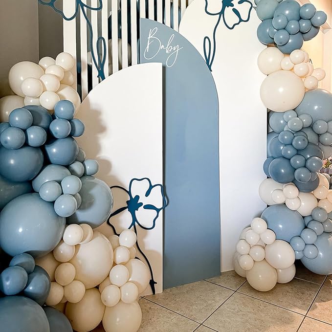 Dusty Blue Balloons, 65Pcs Light Blue Balloons 12Inch Baby Blue and White Balloons for Baby Shower Gender Reveal Birthday Wedding Thick & Durable