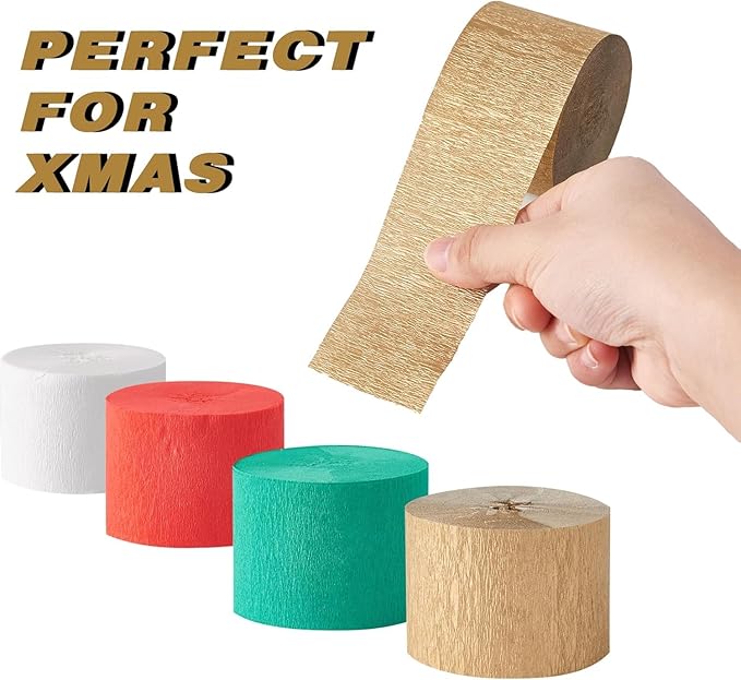 Red and Green Streamers, 8 Rolls 656 Ft Hanging Party Streamers Kit, Red Green Gold White Crepe Paper for Christmas New Year Festival Theme Party Decoration, 1.8 Inch x 82 Ft/Roll