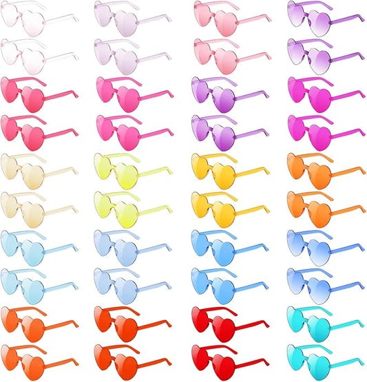 40 Pairs Heart Sunglasses Rimless Transparent Heart Shaped Glasses Candy Color Party Favor for Women Men Decoration