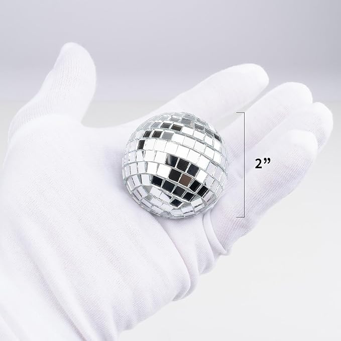 10 LED 2" Disco Balls String Lights 5.5ft, Battery Operated Portable Decorative Novelty Christmas Holiday Hanging Fairy Light Garland for Indoor/Outdoor, Silver Mirror/Colorful