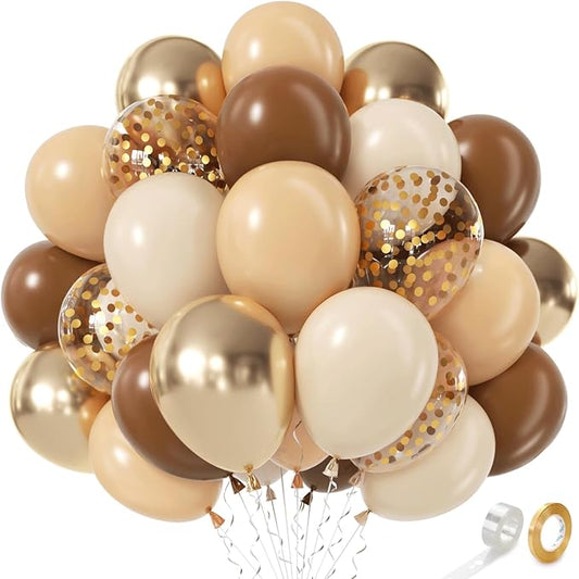 Brown and Gold Balloons - 50pcs 12" Dark Light Brown Beige Cream Nude White Balloons for Bear Neutral Birthday Baby Shower Woodland Jungle Safari Western Cowboy Party Decorations