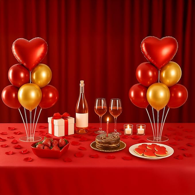 6pcs Balloon Stands Kit Table Centerpiece Table Decorations for Valentine's Day Wedding Proposal Decoration Party Decorations (Red Heart)