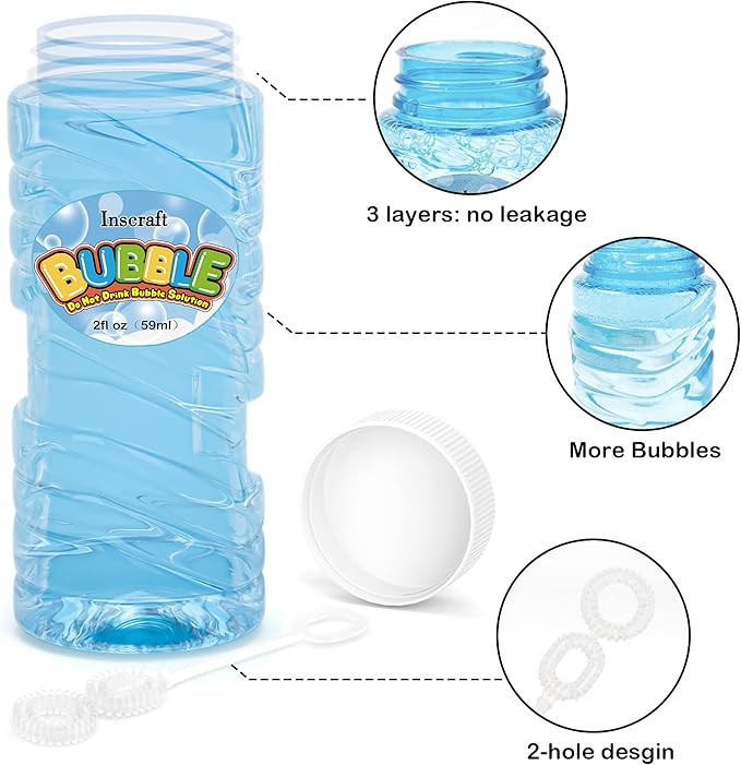 Inscraft 30 PCS Bubble Bottles with Wands Assortment for Kids, 2oz Bubbles Solution Each, Outdoor & Indoor Summer Toy, Weddings, Party Favors, Birthday, Refill for Bubbles Machine Blower