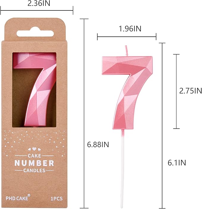 PHD CAKE 2.76 Inch Crystal Pink 7 Number Birthday Candles, Pink Number Candles, Cake Number Candles, Party Celebration