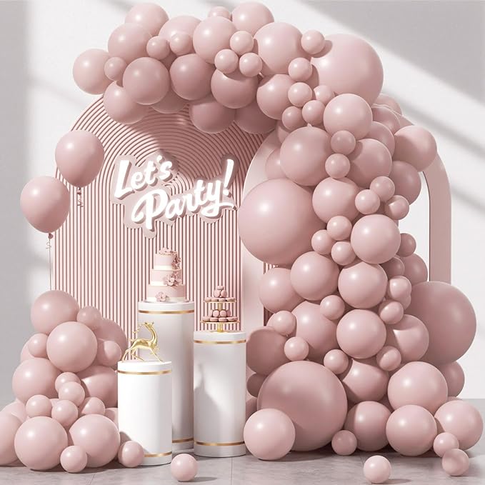 120pcs Dusty Pink Balloons, 18 12 10 5 inch Pastel Pale Lihgt Pink Balloons Different Sizes Dusty Rose Balloon Arch Kit for Boho Bachelorette Baby Shower Birthday Party Decorations