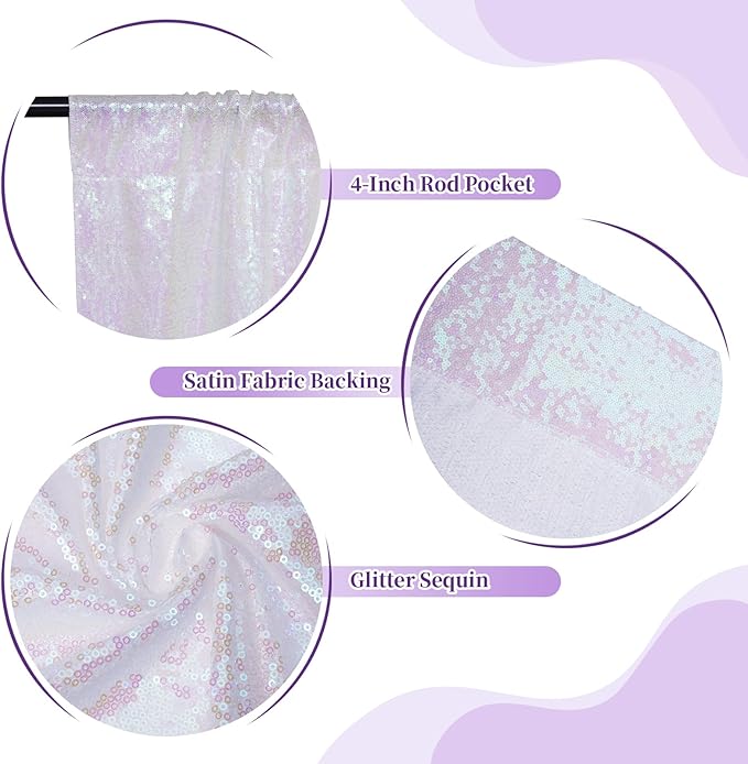 SquarePie 8x8ft Iridescent Sequin Backdrop for Photography, Satin-Backed Real Sequin Curtain, Enhanced Coverage Shimmering Background with 4" Rod Pocket for Wedding, Birthday, Party Decor, 1 Panel