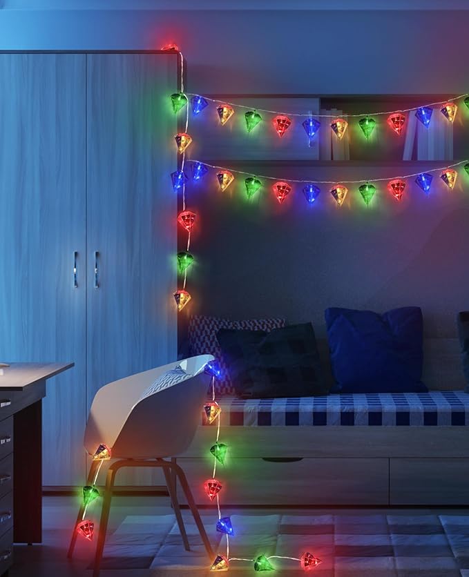AceList Iridescent Big Diamond String Lights 10Ft 20 LED Fairy Light, Holographic Decor for Engagement Party Decorations Wedding Proposal Bachelorette Christmas Birthday (Color)