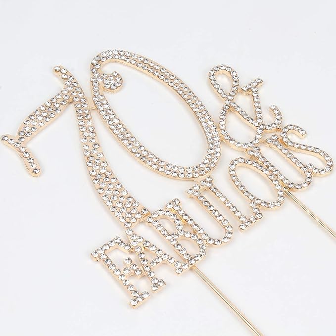 70 & Fabulous Cake Topper 70 Years Birthday Or 70th Wedding Anniversary Gold Crystal Rhinestone Party Decoration