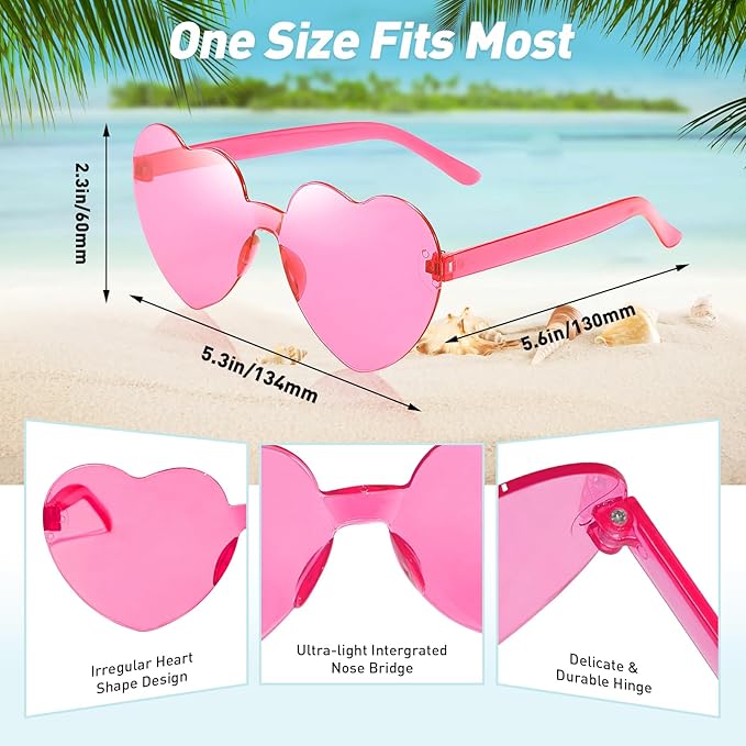 Pibupibu 48 Pack Fun Mixed/Heart/Star Party Sunglasses Bulk Adults, Rimless Colorful Bachelor Party Glasses