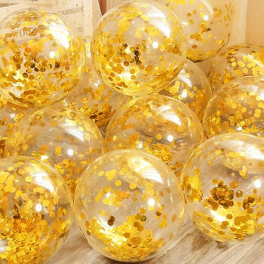 KIRIKOU Pack of 24 Pieces Confetti Balloons 12 Inch Latex Party Balloons for Party Decorations, Wedding, Engagement, Bridal, Birthday and Shower Gold)