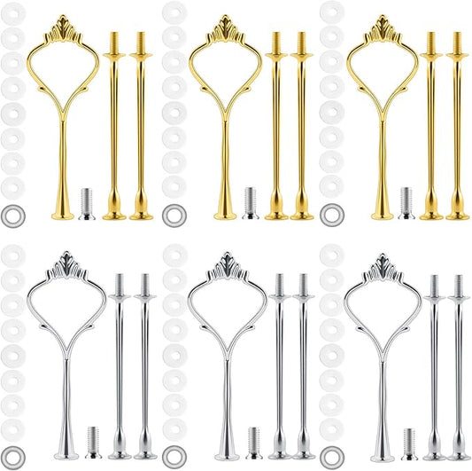 6 Set Tiered Tray Hardware for Cake Stand Mold Crown 3 Tier Cake Stand Fittings Hardware Holder for Wedding and Party Making Resin Cupcake Dessert Platter Serving Stand (Gold & Silver, M)