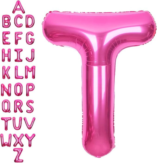SUWEN 40 Inch Hot Pink Large T Letter Balloons Big Foil Helium Letter Balloons A-Z Jumbo Mylar Happy Birthday Party Decorations for Woman Anniversary Party Supplies