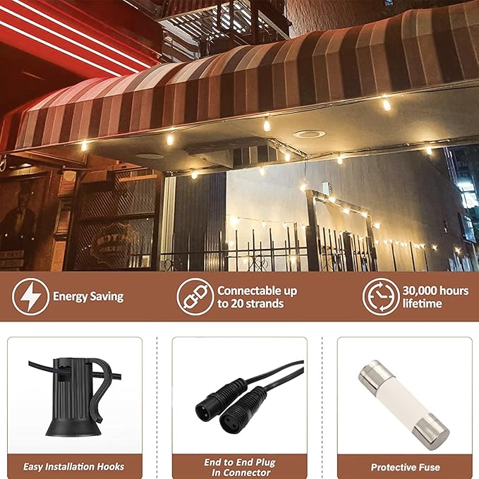 50FT LED Outdoor String Lights, Waterproof Patio Lights with 25+1 Edison Shatterproof Bulbs, Outside Hanging Light, Christmas Decorative for Patio, Cafe, Garden, Bar