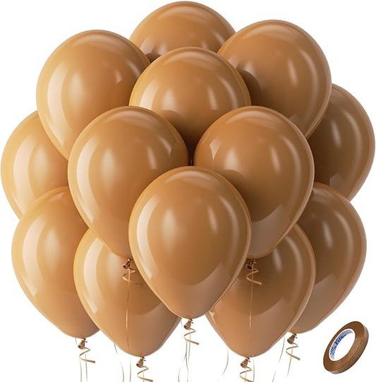 Bezente Brown Balloons Latex Party Balloons - 100 Pack 12 inch Round Helium Boho Neutral Coffee Dark Brown Balloons for Birthday Graduation Woodland Safari Theme Jungle Wedding Party Decorations