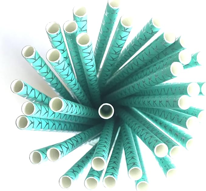 100 pcs Under The Sea Party Paper Straws, Aqua Mermaid Fish Silver Foil Scale Drinking Straws, Kids Birthday Baby Shower Ocean Beach Pool Tropical Summer Hawaiian Cake Pop Sticks (Aqua With Scale)