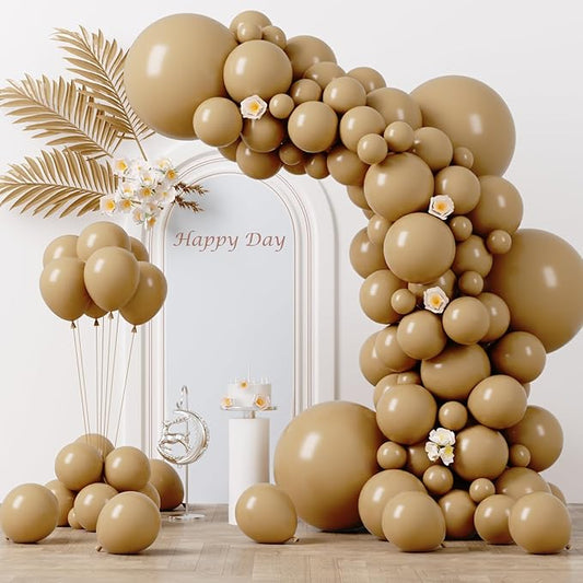 Voircoloria 130pcs Tan Balloons Different Sizes 18" 12" 10" 5" Light Brown Latex Balloon Garland Arch Kit for Birthday Baby Shower Graduation Wedding Gender Reveal Anniversary Party Decorations