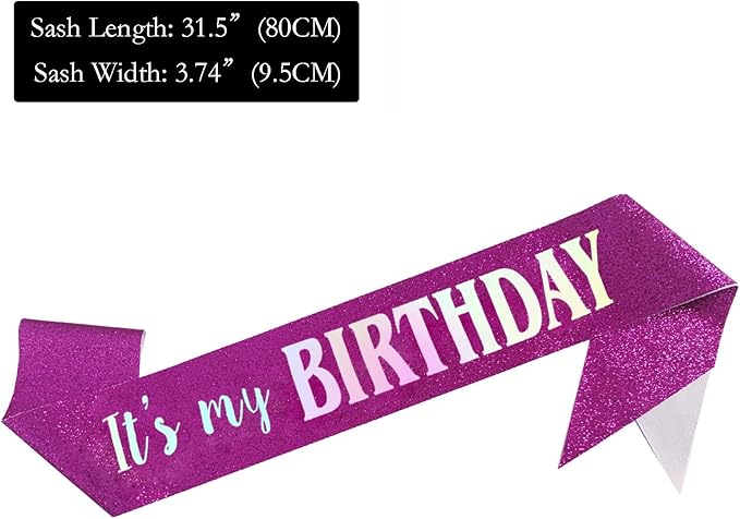 It's My Birthday Sash, Dazzle Foil Letter Glitter Purple Birthday Sash for Women Girl Kids Teenager Funny Bday Gifts Party Favors Photo Prop