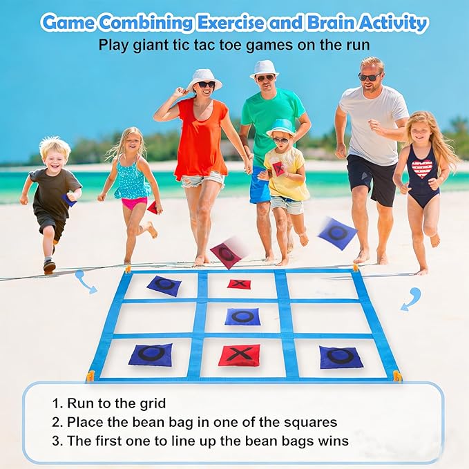 Giant Tic Tac Toe Bean Bag Toss Outdoor Games for Kids Adults Family-4X4FT Large Lawn Yard Carnival Field Day Games, Beach Backyard Camping Outside Family Reunion