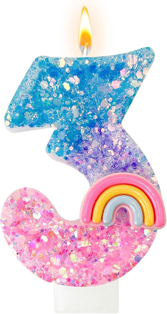 Rainbow Birthday Number Candles, Number 3 Candles, Cupcake Decorations, Macaron Birthday Cake Decorations, Cartoon Theme Party Supplies (Number 3)